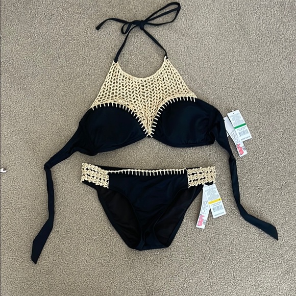 The Bikini Lab Other - Black and Cream Crochet Bikini Set by bikini lab NWT
Top L Bottoms M